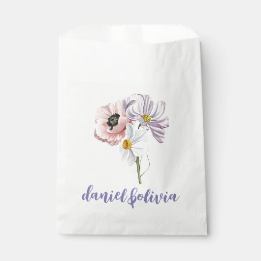 Sachets En Papier Mariage floral pourpre et crème (Devant)