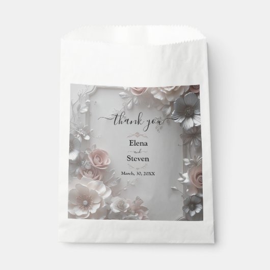 Sachets En Papier Mariage floral rustique Élégant 3D (Devant)