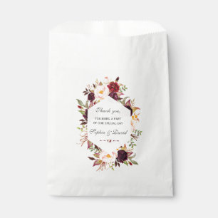 Sachets En Papier Mariage géométrique floral Marsala Bourgogne chic