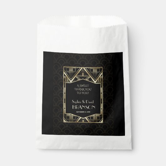 Sachets En Papier Mariage Gold Great Gatsby Art Déco MERCI (Devant)