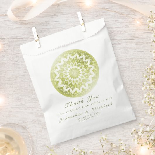 Sachets En Papier Mariage Mandala Vert Dentelle (Coupé)