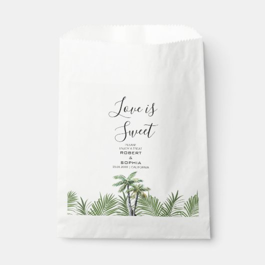 Sachets En Papier Mariage Moderne à l'Aquarelle avec Palmier (Devant)