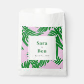 Sachets En Papier Mariage moderne rose + palmiers verts (Devant)
