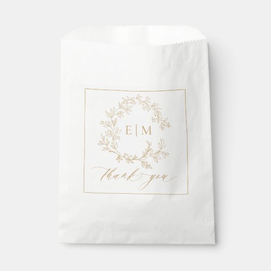 Sachets En Papier Mariage Monogramme de cime dorée moderne (Devant)