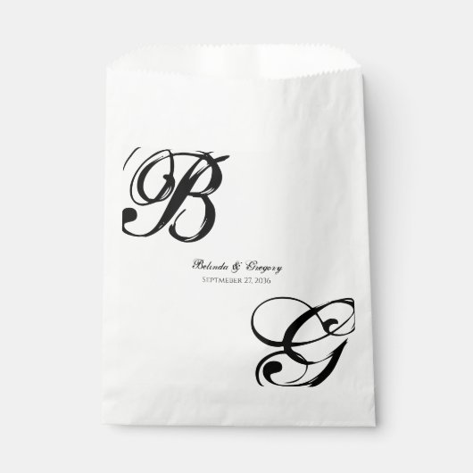Sachets En Papier Mariage Monogramme noir et blanc (Devant)