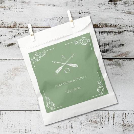 Sachets En Papier Mariage Moss Green Monogram et Flèches