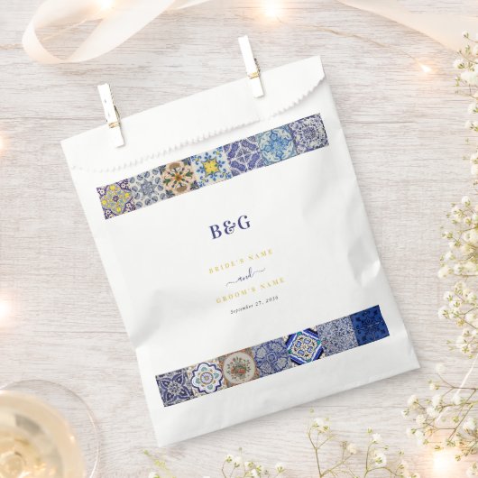 Sachets En Papier Mariage Motif de tuiles portugaises méditerranéenn (Coupé)