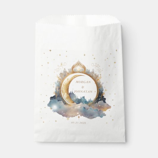 Sachets En Papier Mariage mystique de lune d'or céleste (Devant)