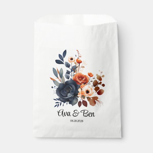 Sachets En Papier Mariage Navy Blue and Orange Peony (Devant)