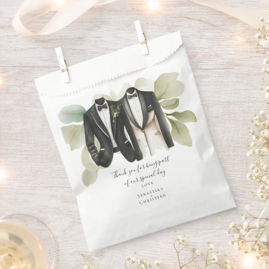 Sachets En Papier Mariage personnalisé de feuillage vert coupé (Coupé)