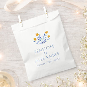 Sachets En Papier Mariage personnalisé floral folk bleu Souci