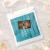 Sachets En Papier Mariage photo en bois bleu rustique (Coupé)