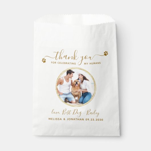 Sachets En Papier Mariage photo Merci or Elegant personnalisé (Devant)