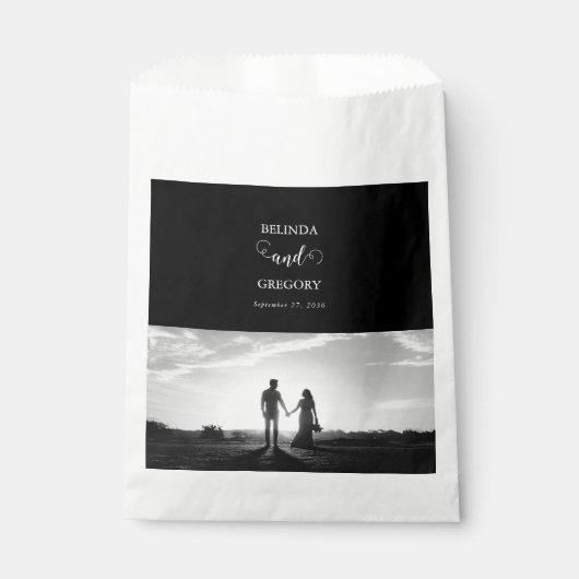 Sachets En Papier Mariage photo moderne en noir et blanc (Devant)