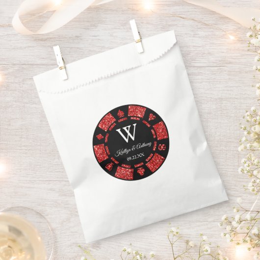 Sachets En Papier Mariage Red Parties scintillant Poker Chip Casino (Coupé)