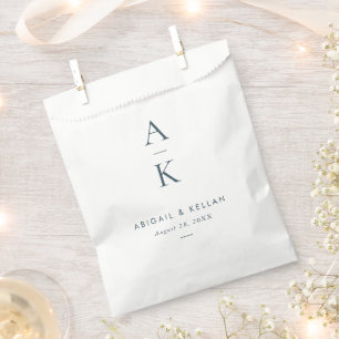 Sachets En Papier Mariage simple de Monogramme bleu marine moderne