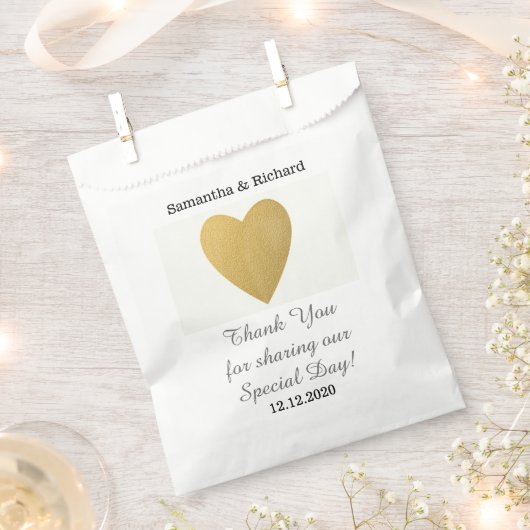 Sachets En Papier Mariage simple Elegant Gold Heart Merci (Coupé)