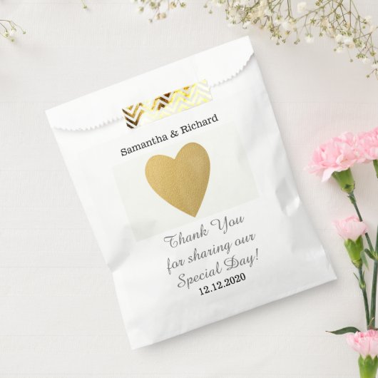 Sachets En Papier Mariage simple Elegant Gold Heart Merci (Scellé)