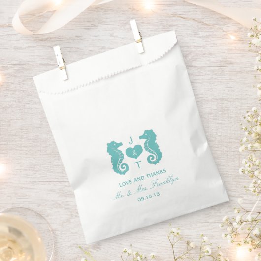 Sachets En Papier Mariage Turquoise Seahorse Monogram Beach (Coupé)