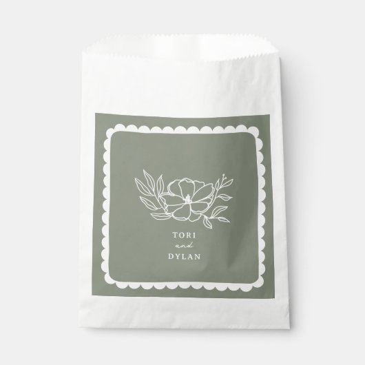 Sachets En Papier Mariage végétal vert Sage Botanique Scalloped (Devant)
