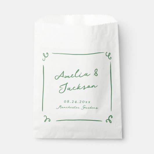 Sachets En Papier Mariage vert à main lunaire tiré (Devant)