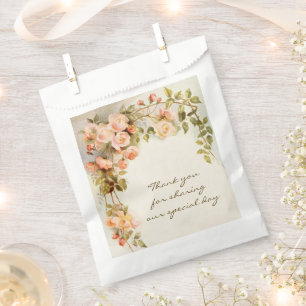 Sachets En Papier Mariage Vintage Fleur de Rose Rose Antique