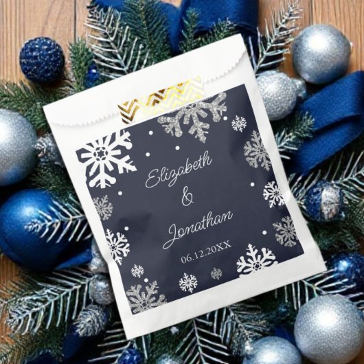 Sachets En Papier Marine Blue Snowflakes Mariage d'hiver