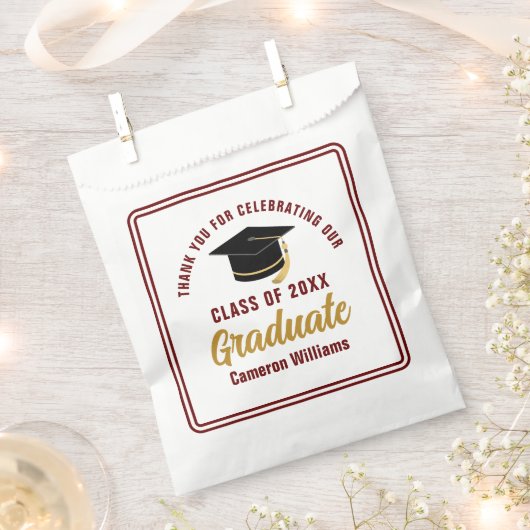 Sachets En Papier Maroon Gold Graduate Merci Custom Party (Coupé)