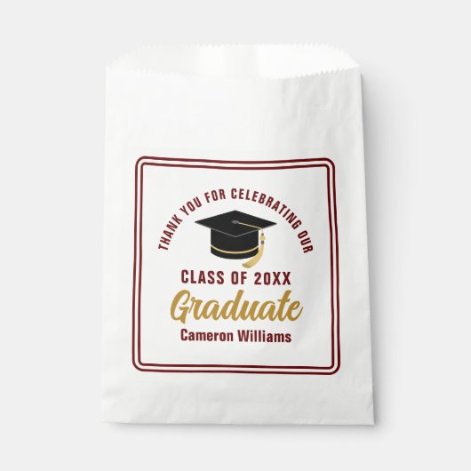 Sachets En Papier Maroon Gold Graduate Merci Custom Party (Devant)