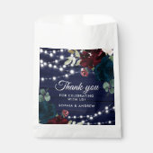 Sachets En Papier Marsala en bois rustique & Fleurs bleues de marine (Devant)