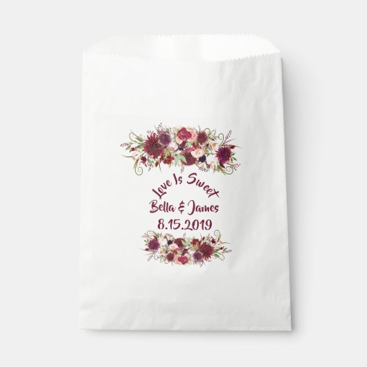 Sachets En Papier Marsala Rouge Bourgogne Floral Chic Favoriser Sac (Devant)