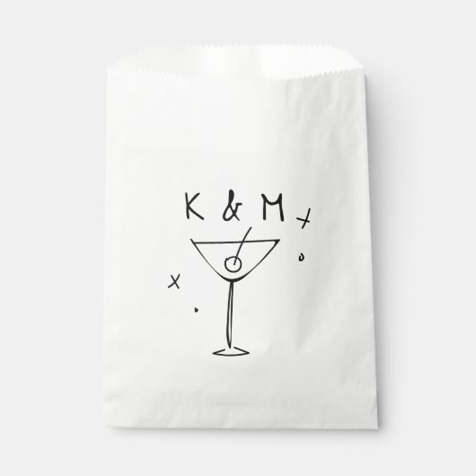 Sachets En Papier Martini Whimsical Rétro Main Tirée Initiales Perso (Devant)