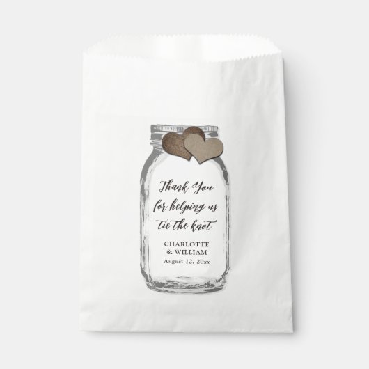 Sachets En Papier Mason Jar Pays Burlap Coeurs Merci Mariage (Devant)