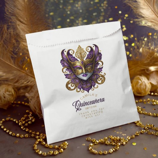Sachets En Papier Masquerade Motif Quinceanera Purple Gold ID1031