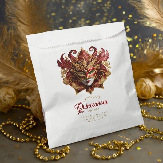 Sachets En Papier Masquerade Motif Quinceanera Rouge Or ID1031