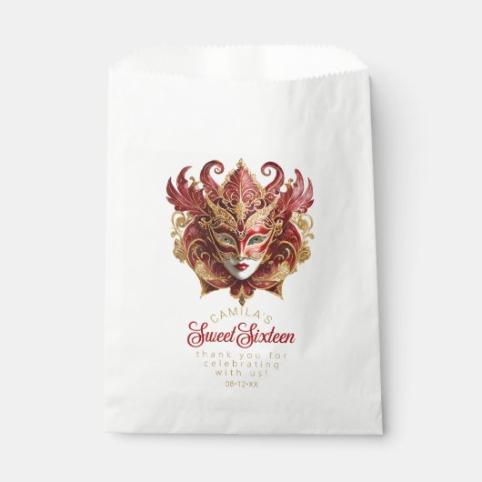 Sachets En Papier Masquerade Motif Sweet 16 Rouge Or ID1032 (Devant)