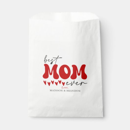 Sachets En Papier Meilleure maman jamais Red Grey Typographie Coeurs (Devant)