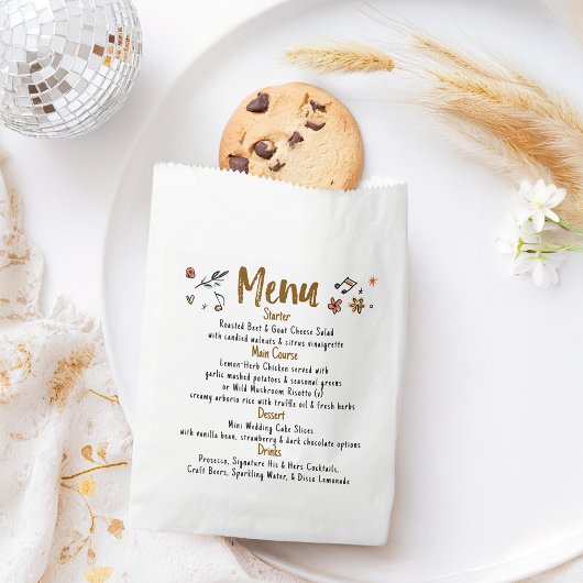 Sachets En Papier Menu Mariage manuscrit Whimsical Funky Decor