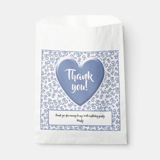 Sachets En Papier Merci 80e nombre aléatoire Motif bleu/blanc (Devant)