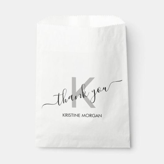 Sachets En Papier Merci argent gris monogramme script pour sac (Devant)