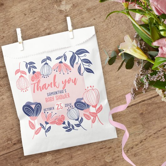 Sachets En Papier Merci bleu rose Fleurs Baby shower botanique