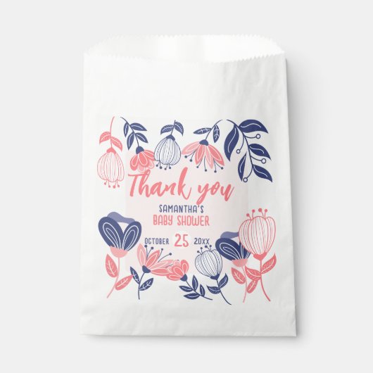 Sachets En Papier Merci bleu rose Fleurs Baby shower botanique (Devant)