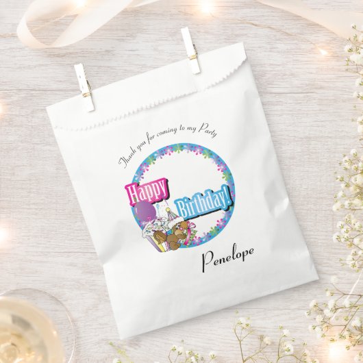 Sachets En Papier Merci Caricature Anniversaire écureuil (Coupé)