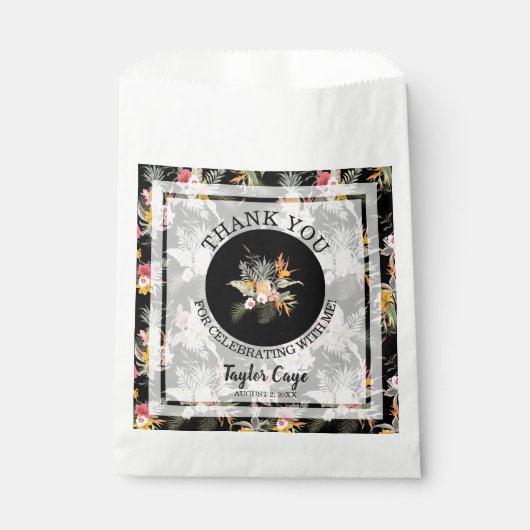 Sachets En Papier Merci d'anniversaire floral tropical (Devant)
