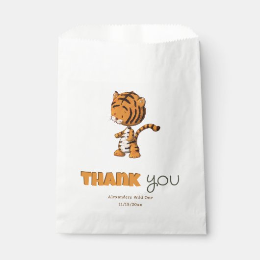 Sachets En Papier Merci d'anniversaire sauvage d'un tigre (Devant)