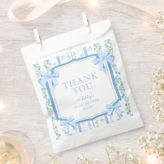 Sachets En Papier Merci de Baby shower de garçon de boule bleue (Coupé)