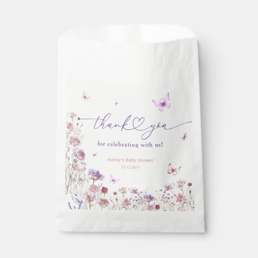 Sachets En Papier Merci de Baby shower Fleur sauvage de Butterfly Me (Devant)