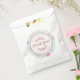 Sachets En Papier Merci de Baby shower Floral Mint Gold