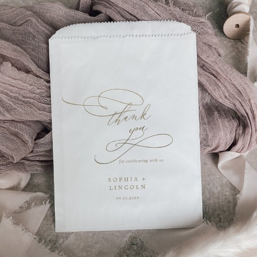 Sachets En Papier Merci de calligraphie d'or romantique Mariage
