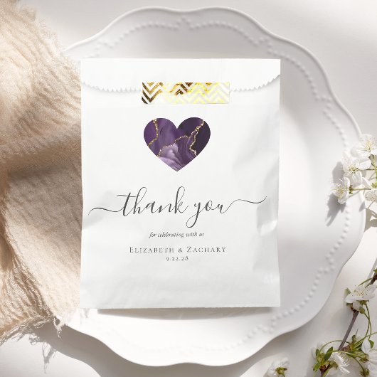 Sachets En Papier Merci de coeur Agate Mariage d'or violet